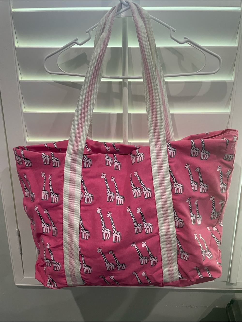Busch Gardens Pink Giraffe-Print Canvas Tote Bag with Striped Handles